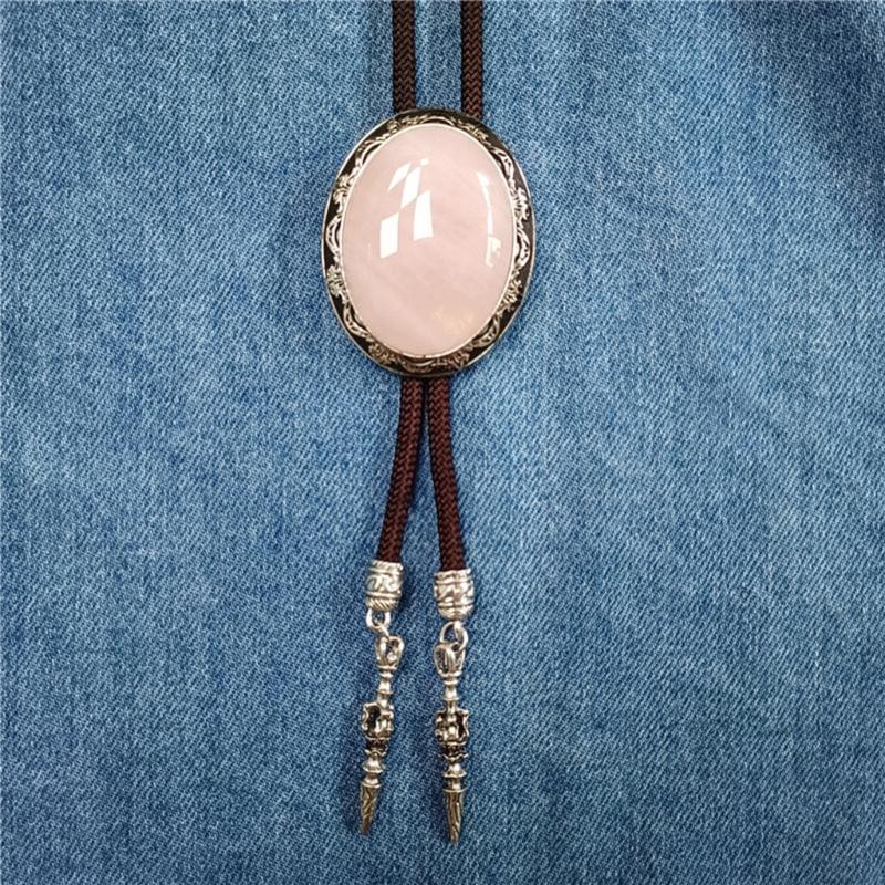 Adjustable Braided Cord Rodeos Bolo Tie Necktie Feature Oval Shape Stone Pendant Western Jewelry Necklace for Men Women