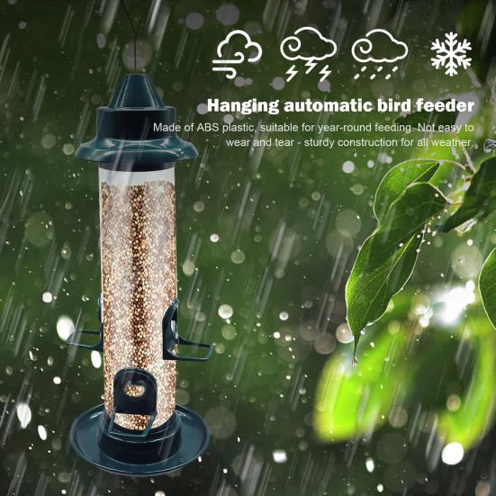 Hanging Bird Feeder for Outdoors Plastic Weatherproof Tube Feeder with 4 Feeding Ports for Wild Birds