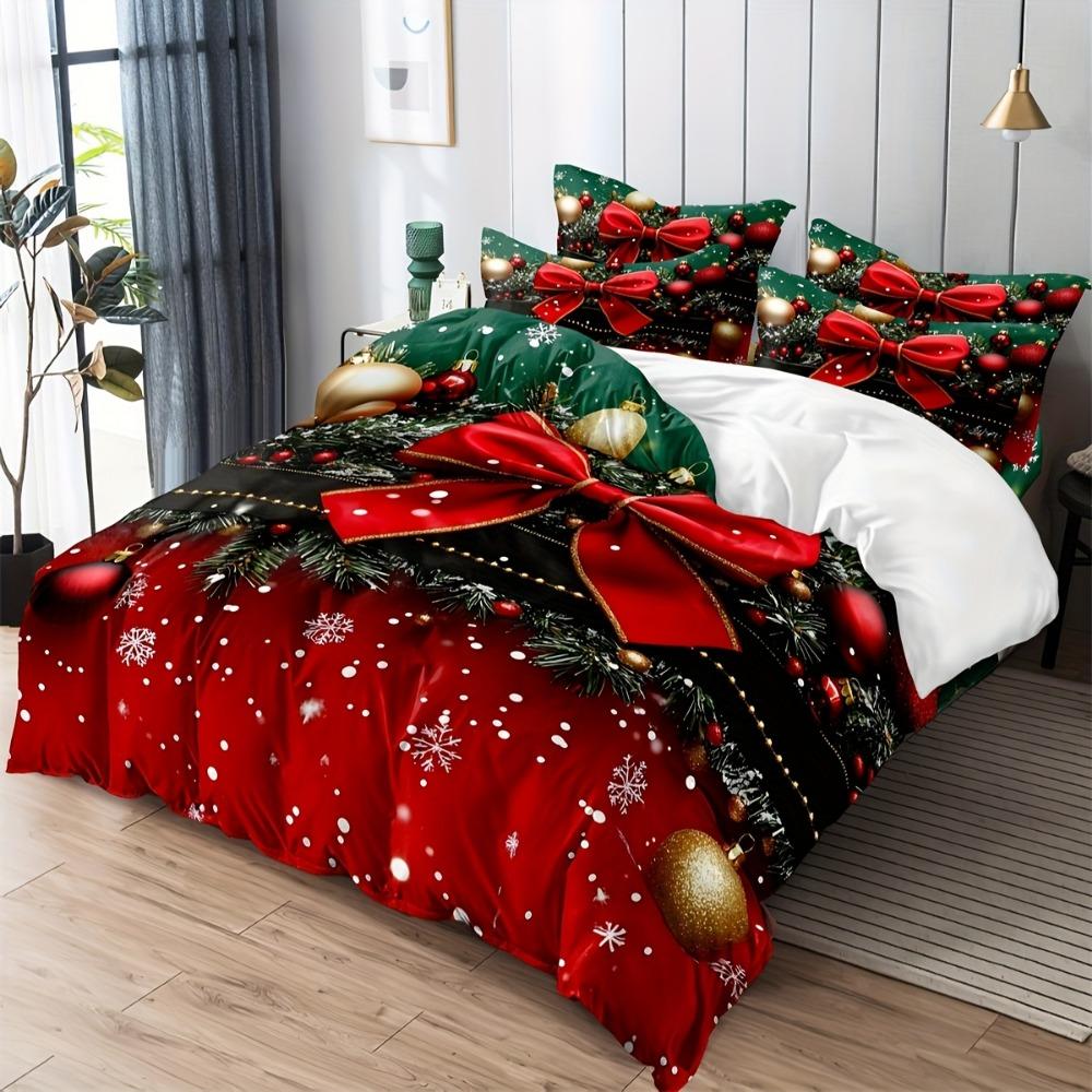Christmas Beding Set Gren Red Bow Printed Cozy Soft Duvet Cover King Quen Twin Single Sized Dimensions New Year Christmas Gift Bedrom Decor