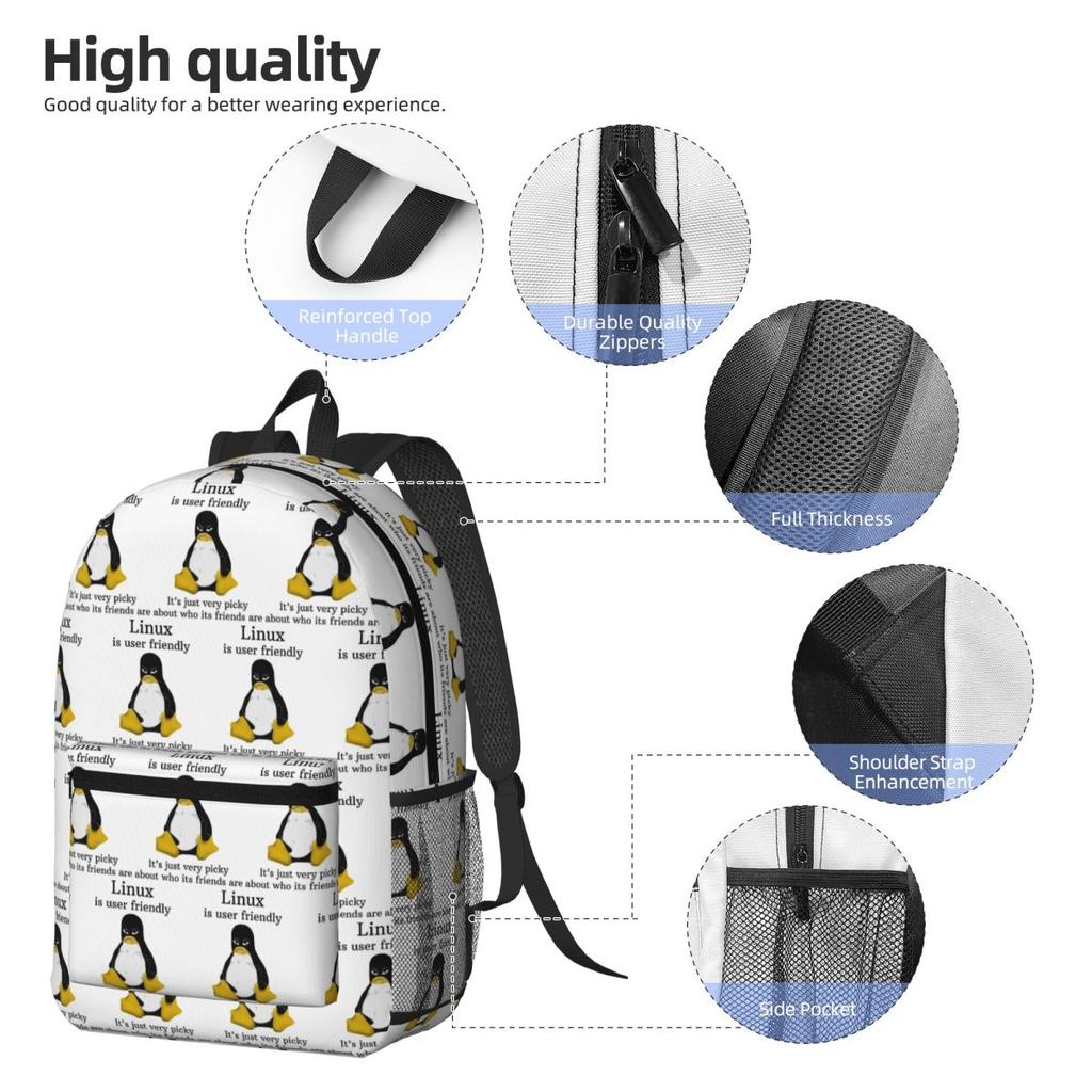 Linux Is User Friendly Its Just Very Picky Student Backpack School Bag Hiking Travel Daypack Bookbag Shoulder Bags