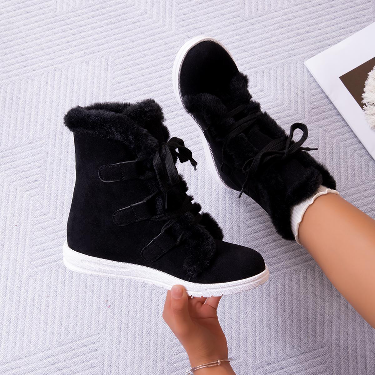 

Женская обувь Зима Новые плюшевые Водонепроницаемые Нескользящие Женские зимние ботинки Теплоизоляция Шнуровка Уличные Ботинки до середины икры для женщин 36 чёрный