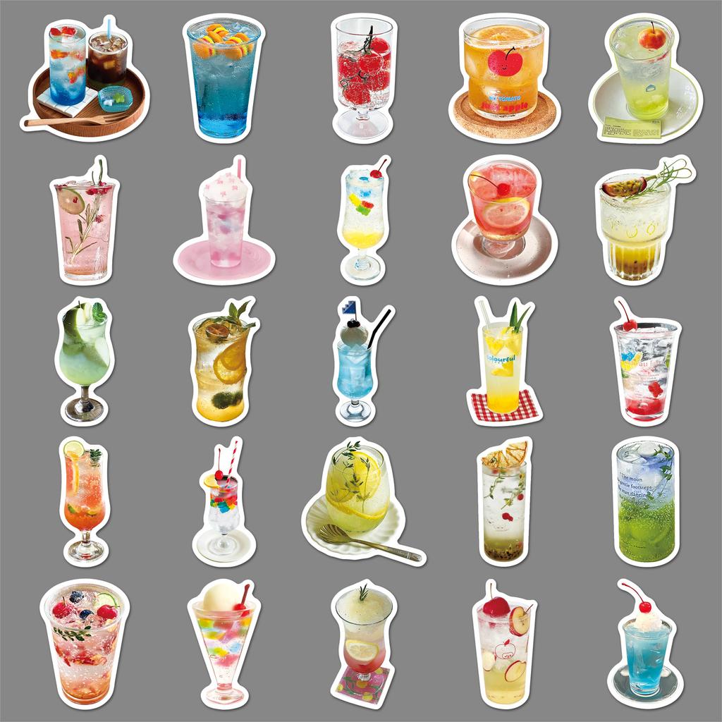 50 Creative Decorative Stickers for Food Beverage Juice and Drink Themed Notebooks and Tablets