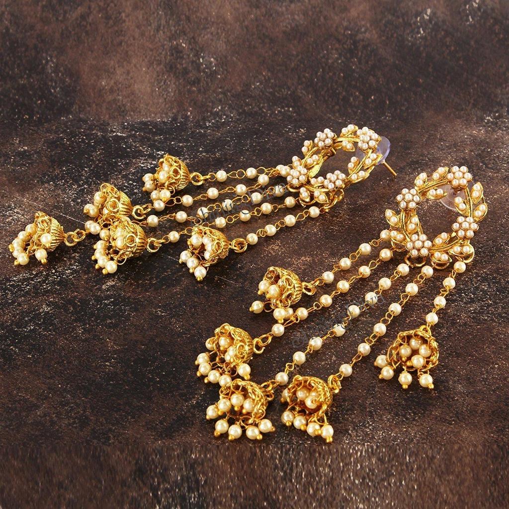 Fashion Gold Plated Stylish Pearl Jhumka Jhumki Traditional Earrings for Women and Girls