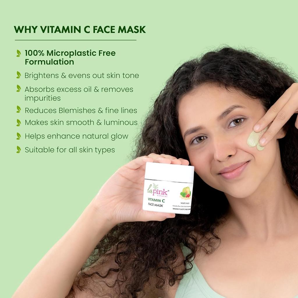 La Pink Vitamin C Face Mask with White Haldi & Kakakdu Plum | For Glowing Bright Skin | 100% Microplastic Free Formula | All Skin Types | 100gm