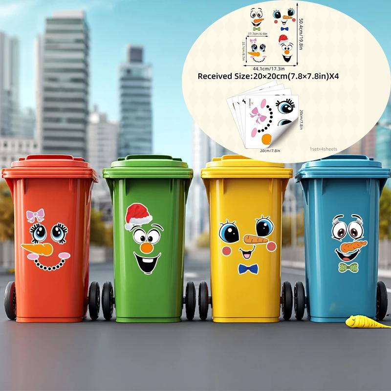 4 ark/Set Tecknad Ansiktsstickers, Självhäftande, Kompatibel med Plastyta, Lämplig för Hemdekoration, Papperskorg, Toalettdekor