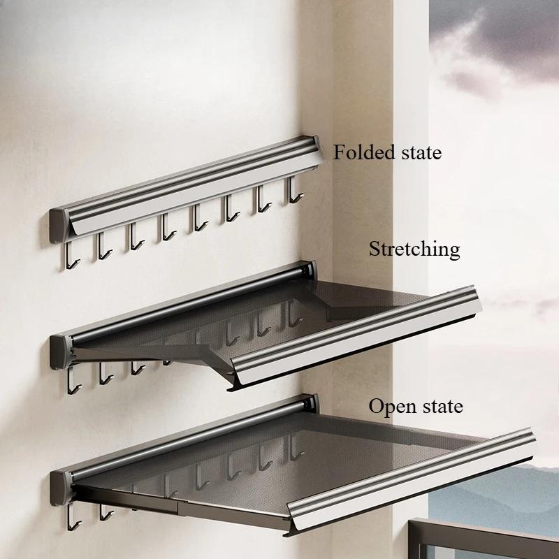 Invisible folding drying net No punching drying rack Balcony drying artifact Bathroom invisible folding grid