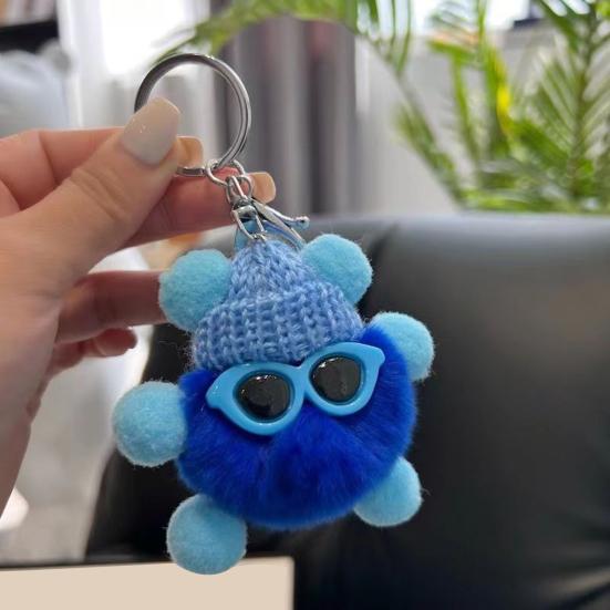 Keychain Cartoon Doll Wearing Hat Glasses Decor Imitation Rabbit Fur Charm Key Chain Keys