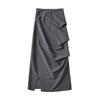 American Pleated Utility A-Line Midi Skirt for Women - Spring/Summer High-Waist Casual Slit Maxi Half Skirt