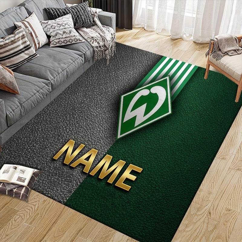 Custom Name Werder Bremen Flannel Pattern Square Carpet,Area Rug,Carpet Rug for Living Room Bedroom Sofa Playroom Decor,Non-slip Floor Mat