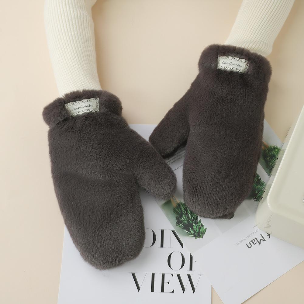 

Plush Gloves for Women In Winter Warmth New Solid Color Thickened Plush Fleece Fingers To Prevent Wind and Cold Student Trend One Size
