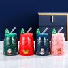 400ml Weihnachtstasse mit Saugrohr, Dekorative Kaffee-Milch-Tee-Tassen, Tasse in Baumform,