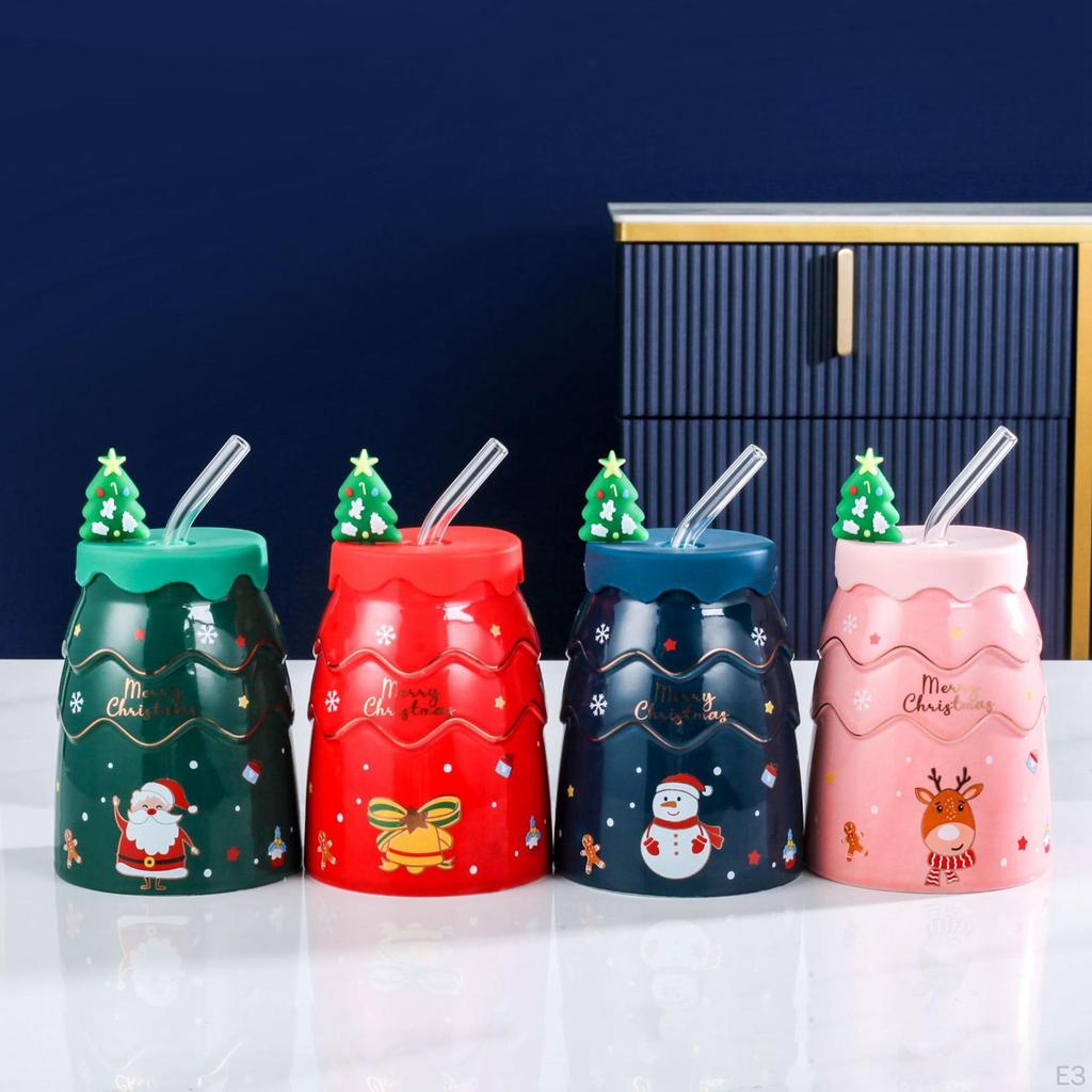 400ml Weihnachtstasse mit Saugrohr, Dekorative Kaffee-Milch-Tee-Tassen, Tasse in Baumform,