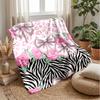 Pink Roses and Bows on Stripes Theme blanket Lightweight Warm Flannel Blanket Decorative Throw Blanket for Home Decoration