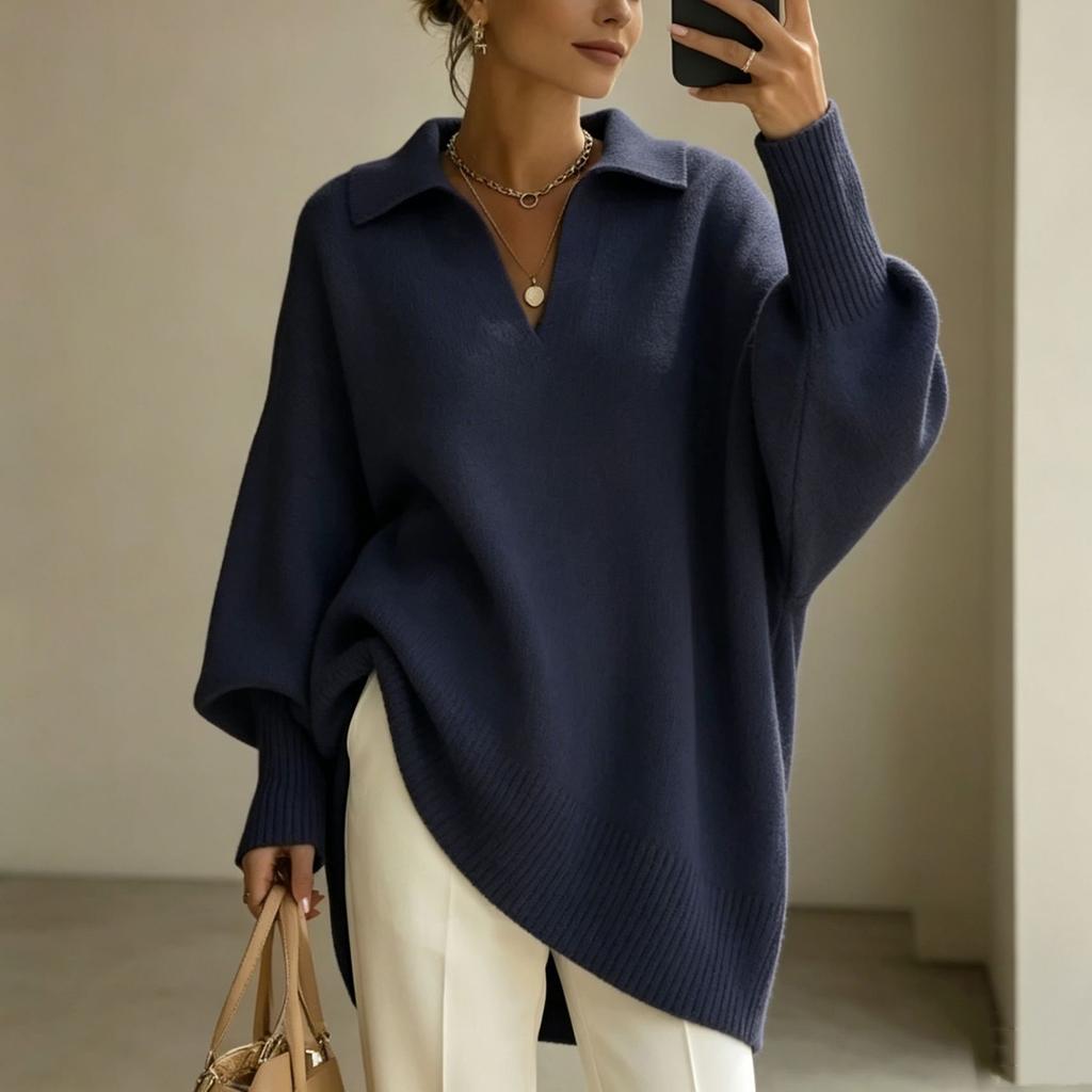 Women's Color Long Sleeve Knit Sweater Oversized Relaxed Fit Casual Outwear