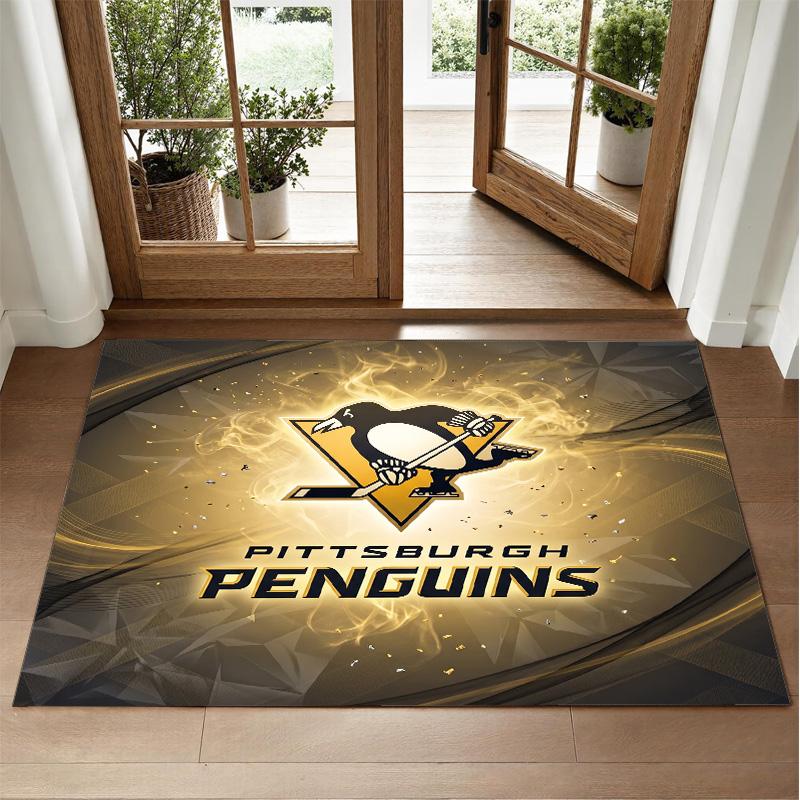Pittsburgh Penguins Design Crystal Velvet Rug Soft Decorative Mat for Bedroom Entrance