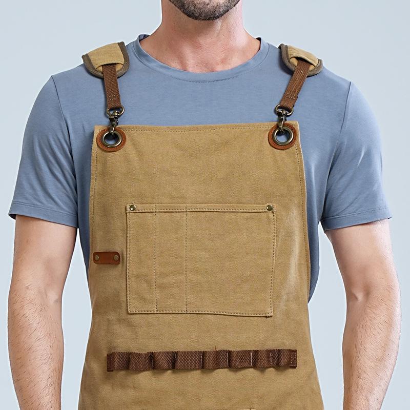 Verschleißfeste Canvas-Küchenschürze mit mehreren Taschen und individuellem Logo