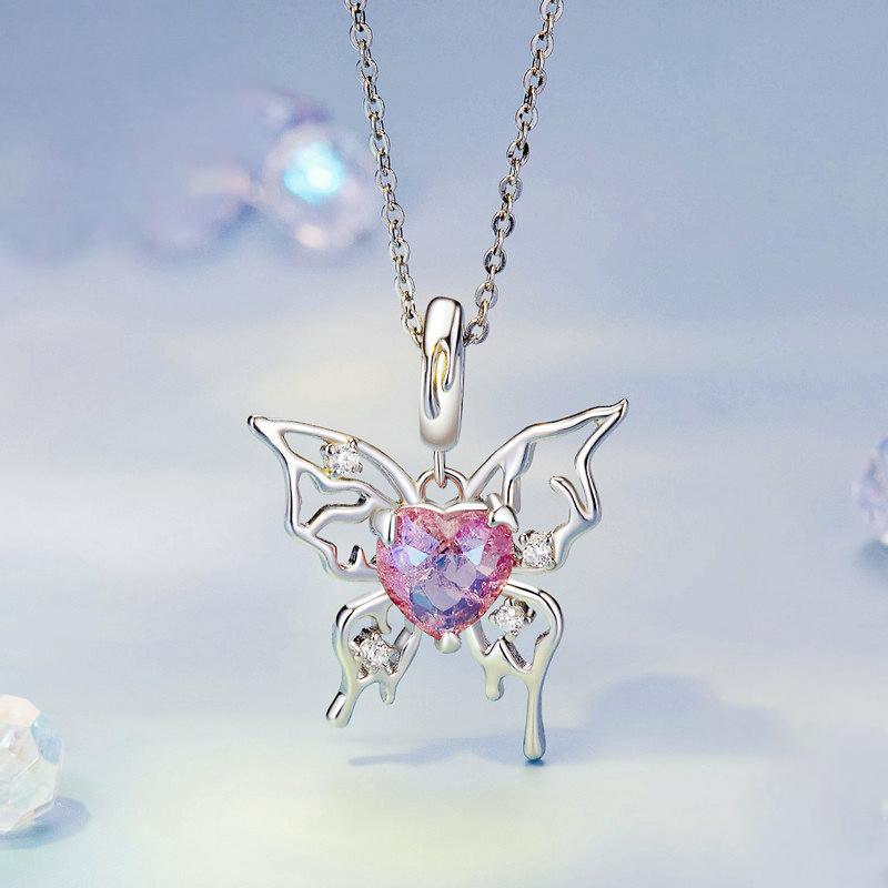 Barbie necklace [Original Design] Pink Butterfly Heart, Temperament and High-end Ins Style Love Confession Exquisite Gift Box Good Luck ZJYXL-YS-076