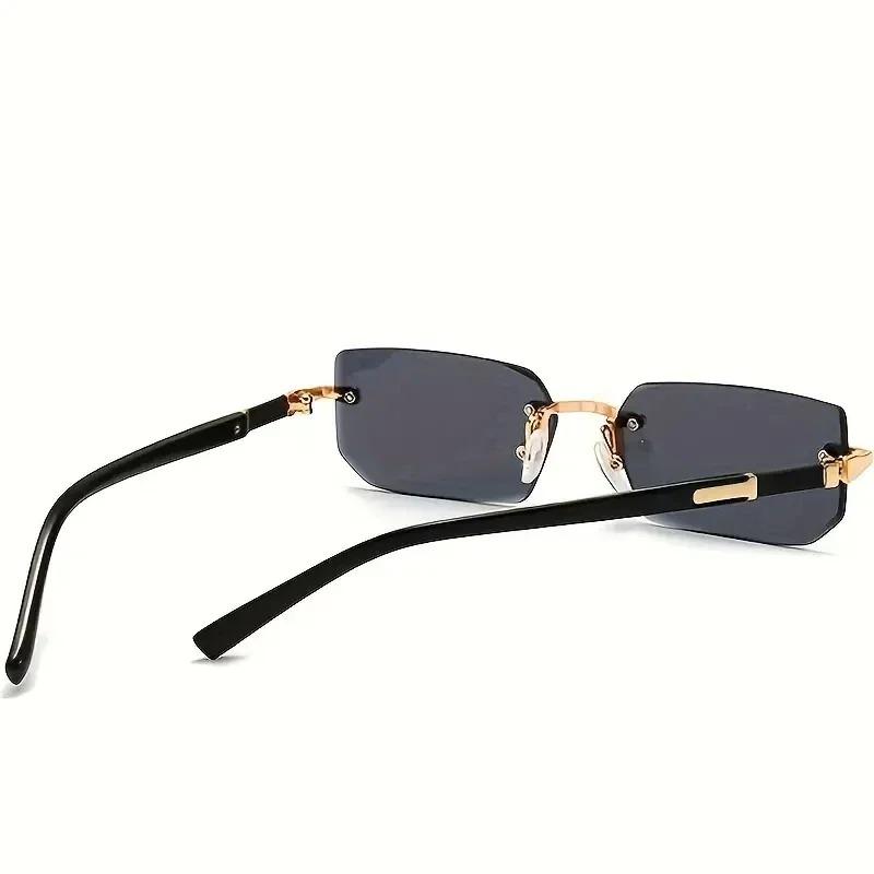 Rimless Sunglasses Rectangle Stylish Popular Eyeglasses Female Male Shades Compact Square Sun Eyeglasses for Women Men Traveling Oculos
