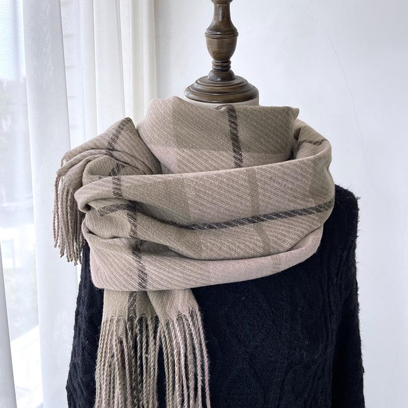Eșarfă pentru femei, toamnă și iarnă, senzație high-end, șal cu ciucuri în carouri imitație de cașmir, eșarfă groasă și caldă pentru studenți