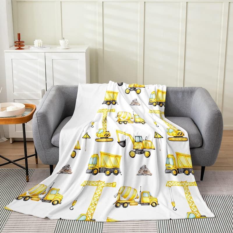 Construction Truck Blanket Kids Boys Cartoon Excavator Plush Throw Blanket Fuzzy Flannel Tractor Blankets for Bed Couch Sofa