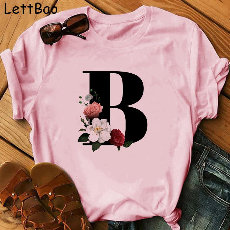 Elegant Vouge Flower Letter Print Women T Sihrt Fashion Comfortable Casaul T Shirt For Women Female