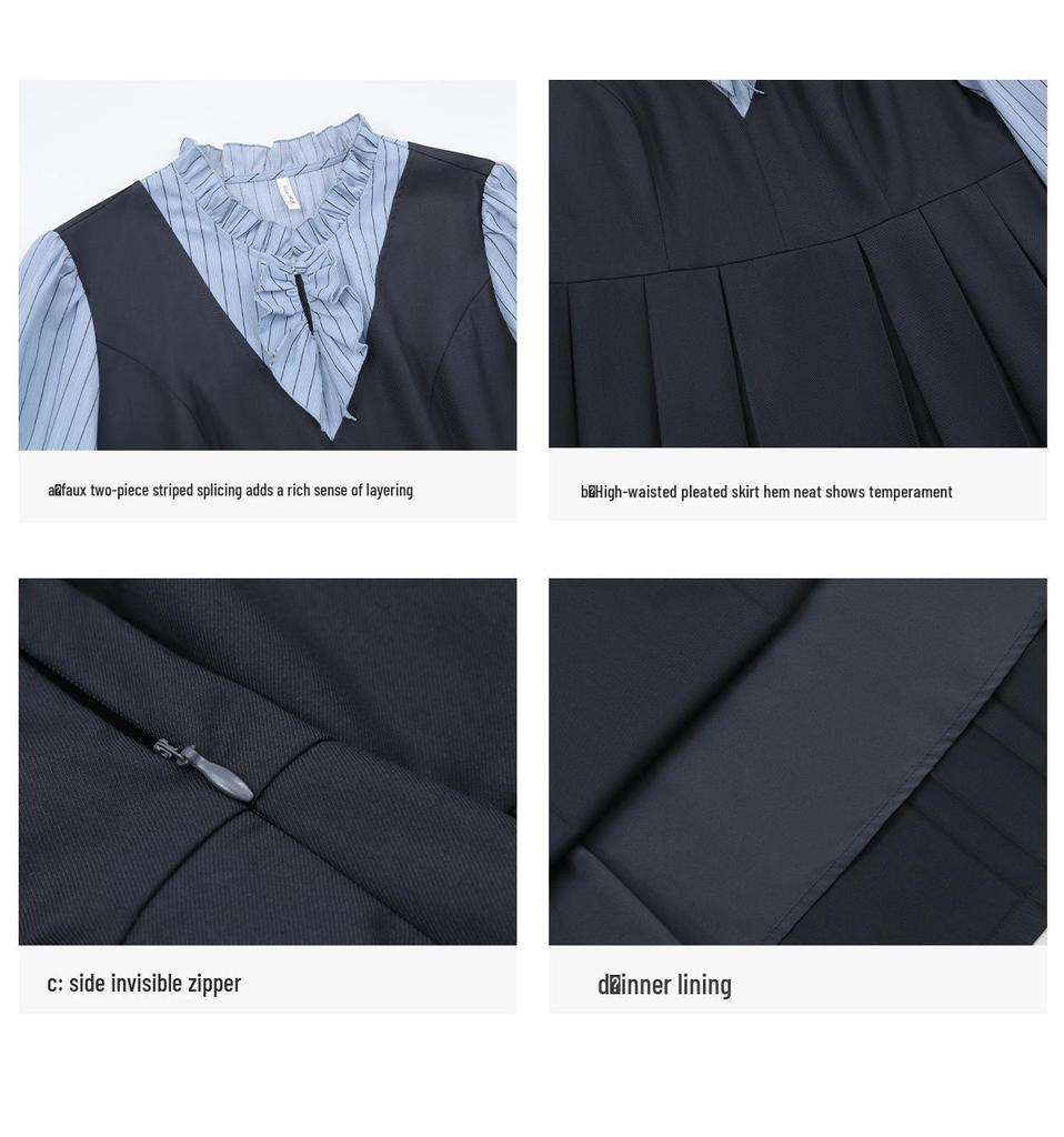 Autumn Pleated Slimming Plus Size College Style Two-Piece Dress for Women