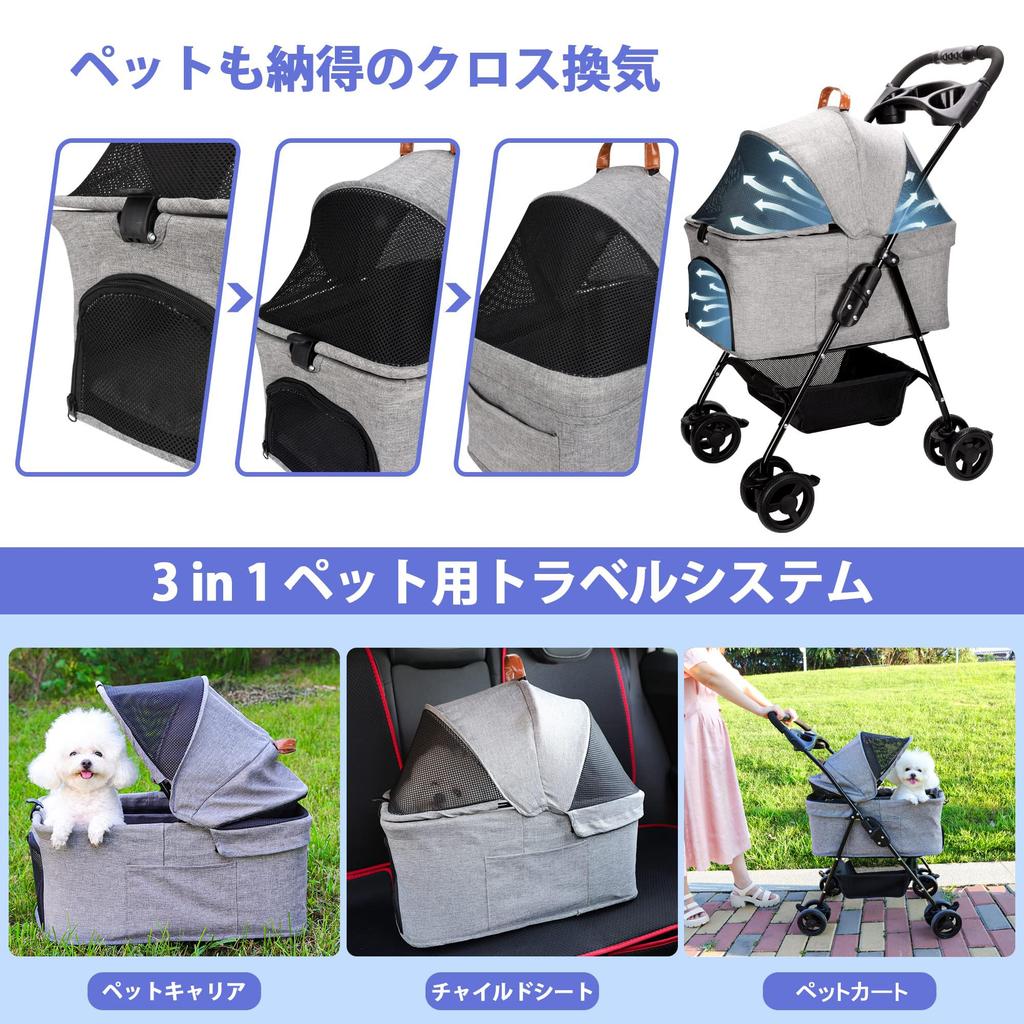 Lukang Pet Foldable Pet Cart for Small 360 Degree 4 Wheels with Separate Pet Cat Trolley with Storage Basket and Cup Suitable for Small To Medium Dogs