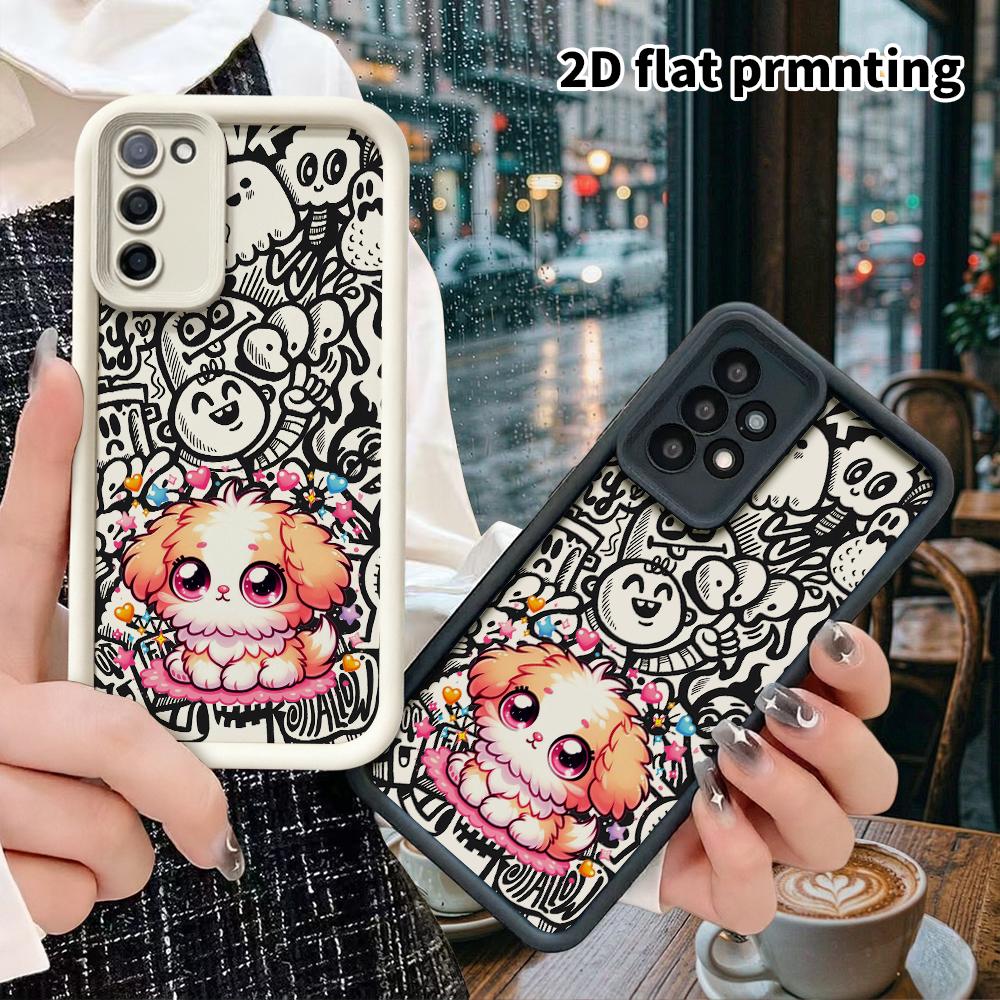 Phone Case: 2D Flat Samsung Galaxy A34 A35 M05 M06 S20 S22 S21 FE Plus 5G Protective Case, Long-Haired Puppy, Christmas and Halloween Gifts