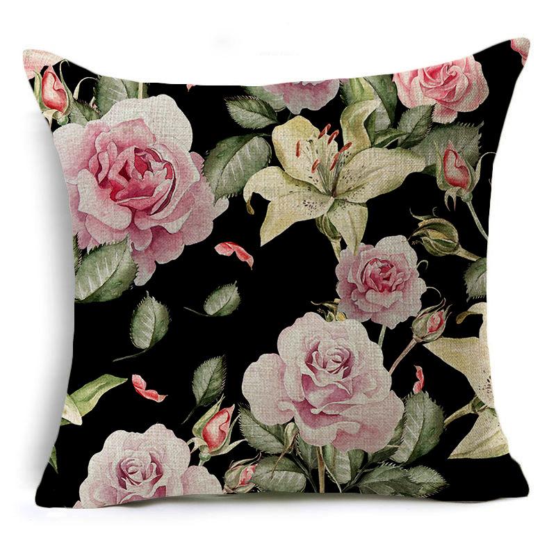 New Pink Black Rose Cushion Covers European Style Flowers Pillow Covers Hot Flowers Pillow Cushion Covers Decorative Couch Sofa