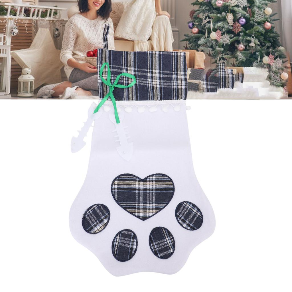 Xmas Stocking Large Capacity   Plaid Pet Foot Hanging Stocking Decoration for Present Bag