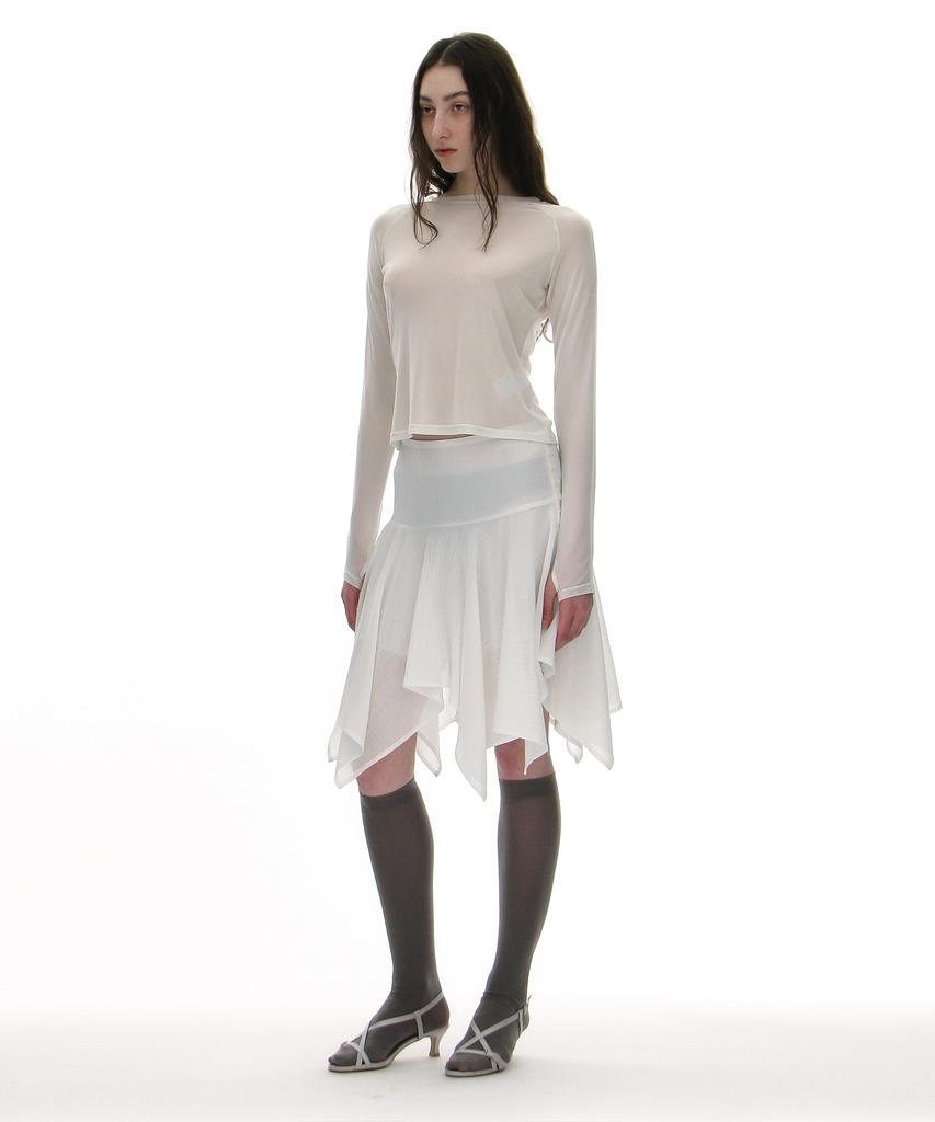 Partimento Woman Sheer Asymmetric Skirt_White