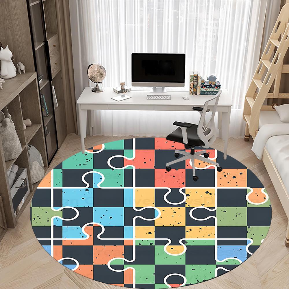 1pc Puzzle Pieces Office Round Area Rug, Indoor Mat Suitable ForOffice, Under Office Chairs Bedroom Living Room Home Decor, Room Decot177