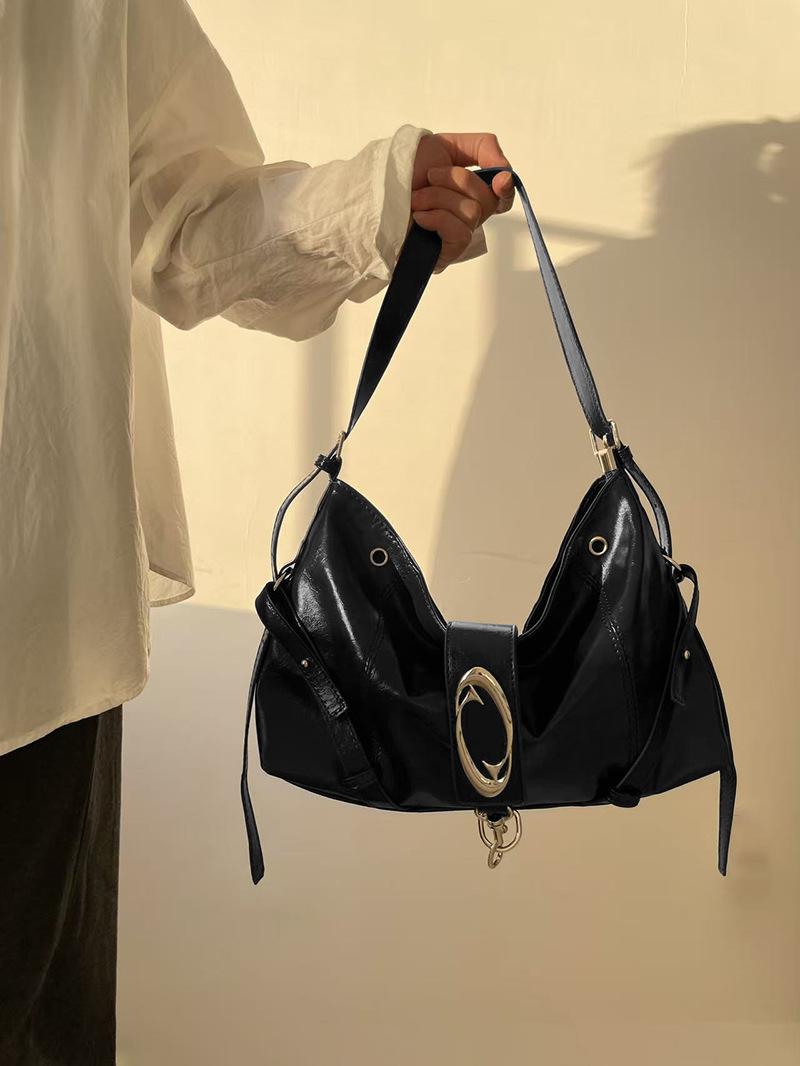 

Korean Vintage Women Soft Pu Leather Shoulder Bags Large Capacity Ladies Crossbody Bag Travel Versatile Cool Girls Tote Handbags чёрный