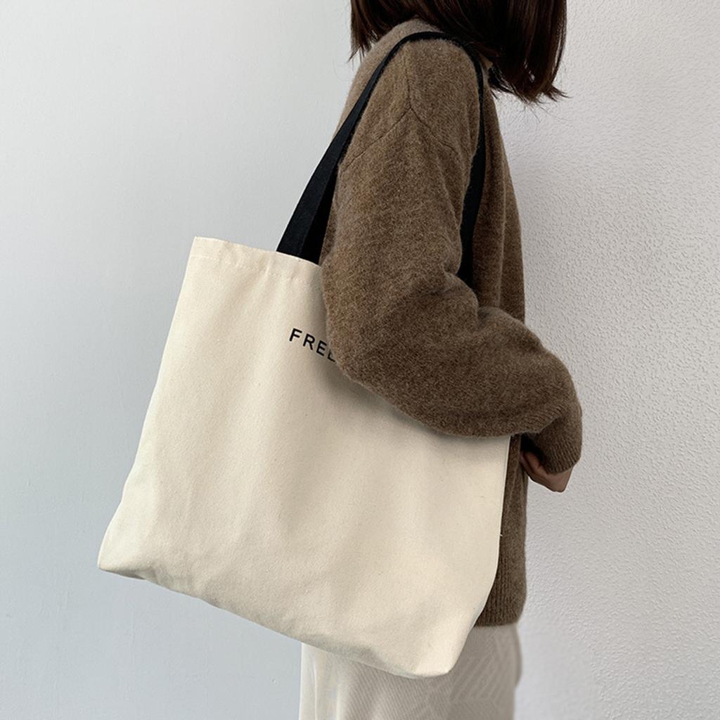 Letter Canvas Bag, Women's Shoulder, Japanese And Korean Style, Handbag, Large Capacity, Student Class Book Set