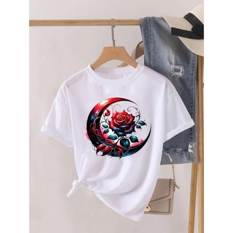 Krótki Rękaw Damski Nadruk Letnia Koszulka Modne Ubrania Koszulki Graficzne Kwiaty Akwarelowe Urocze Ubrania Damska Codzienna Koszulka