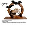 Entrance Counter Decorations Halloween Wooden Skull Ornament with Bat and Spider Web Elements, Stable Rustic Holiday Table Decor Base Tabletop