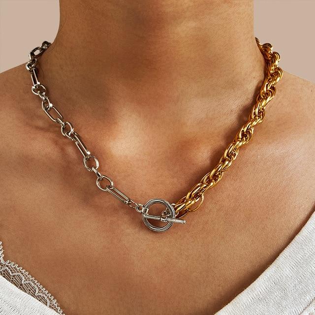 17 km Stylové Stylové Asymetrické Zámek Náhrdelníky Twist Zlatá Barva Tón Barvy Robustní Tlustý Dámský Zámek Choker Řetěz Náhrdelníky Sběr Sběr