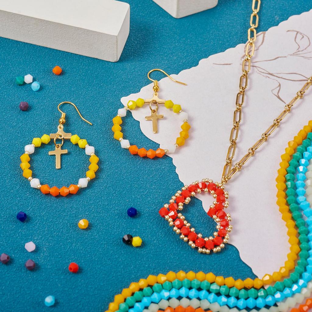 Beadthoven Glass Cut Beads, Abacus Beads, Imitation Jade Bicone Beads, 4-4.5x3.5-4mm, Approximately 1780-1920 Pieces, Colorful Faceted Glass Beads,