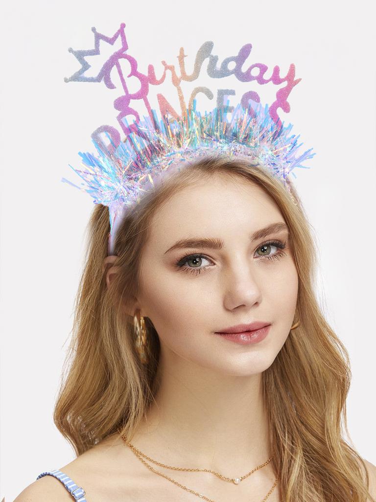 1 Stück Rosa Happy Birthday Stirnbänder für Frauen Mädchen Glitzernde Funkelnde Krone Haarreifen Kopfschmuck mit Stern-Boppern Pailletten und Lametta