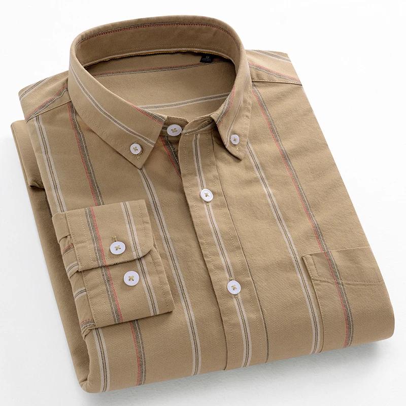Modische koreanische Trends lässige langärmlige Hemden für Herren Slim Fit schlichtes Hemd 100% Baumwolle karierte gestreifte Oberteile weiche Designerkleidung