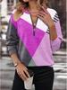 V Neck Color Block Sweatshirt Fashion Women Autumn Winter Collection Zipper