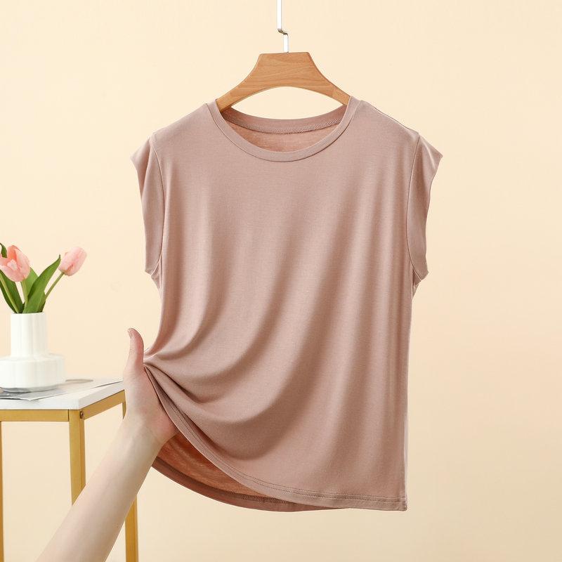 T-shirt da donna estiva in modal senza maniche, tinta unita, vestibilità larga, leggera, base per layering, casual per uso quotidiano, maglietta base, canottiera