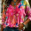 Women S V Neck Printed Loose 3 4 Sleeve Casual Top