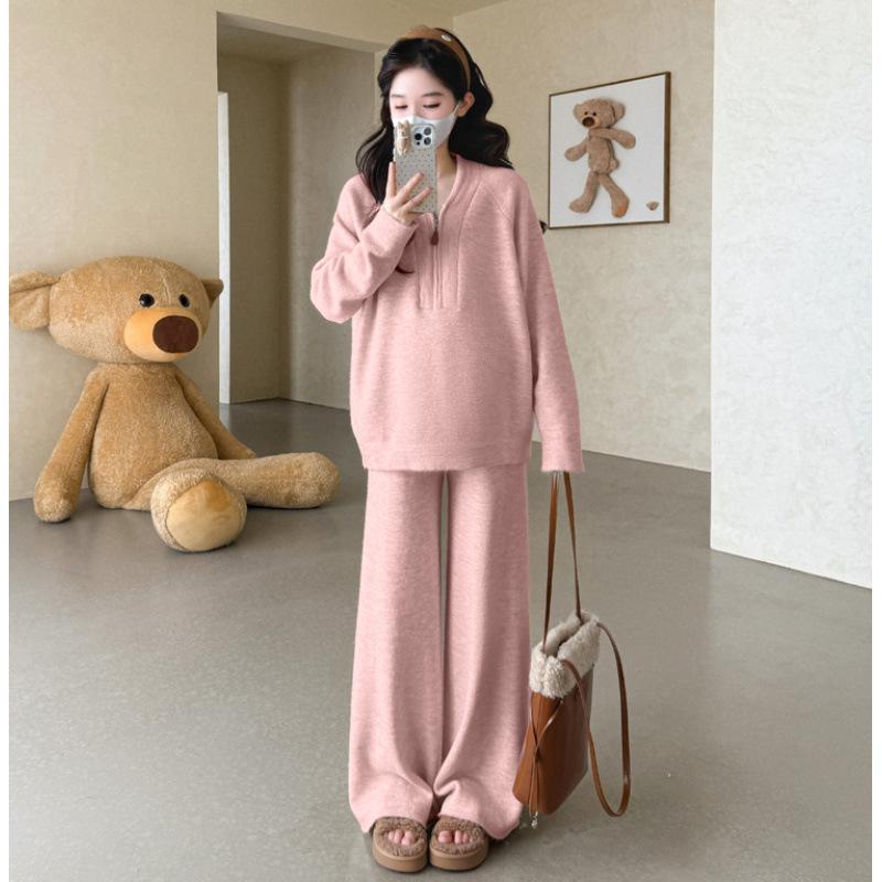 2025 Women s Maternity Autumn/Winter Soft Zipper Stand Collar Sweater - Casual, Fashionable, Loose Fit Large