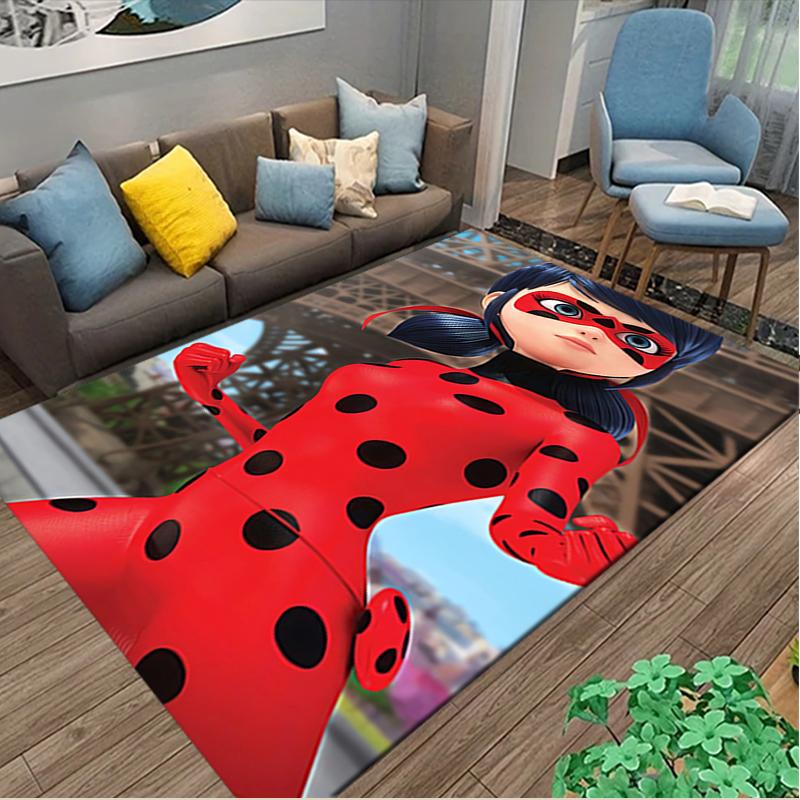 Ladybug Rug Ideal for Reading Room, Multi-purpose Office Chair Sofa Carpet, Anti-slip Printed Home Area Rug