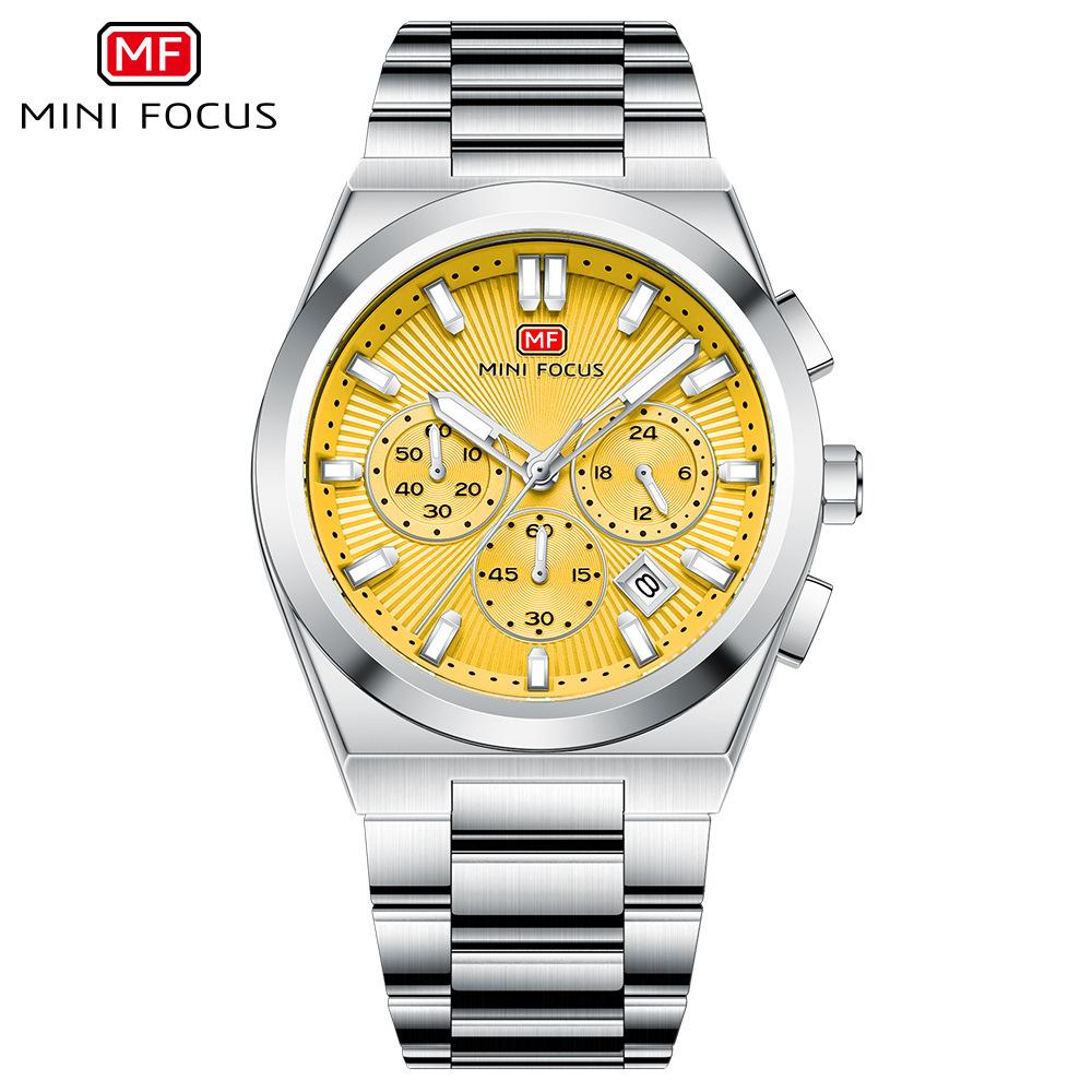 

Модные мужские деловые часы Желто-зеленый циферблат Ремешок из нержавеющей стали Люминесцентные Водонепроницаемые Кварцевые наручные часы с календарем жёлтый