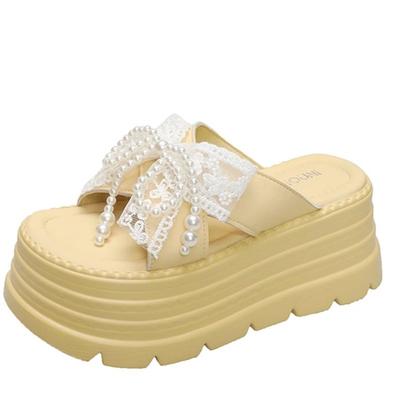 2025 Summer Casual High Platform Sandals Women Luxury Pearl Slippers Thick Bottom Pearl Sandalias Woman Chunky Beach Shoes Mujer