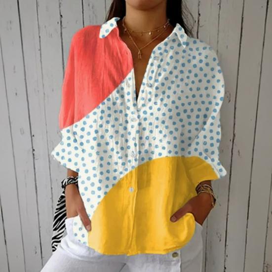Women Shirt Lapel Long Sleeve Buttons Placket Shirt Tops Flower Pattern Regular Fit Casual Shirt Work Daily Life Parties Shirt