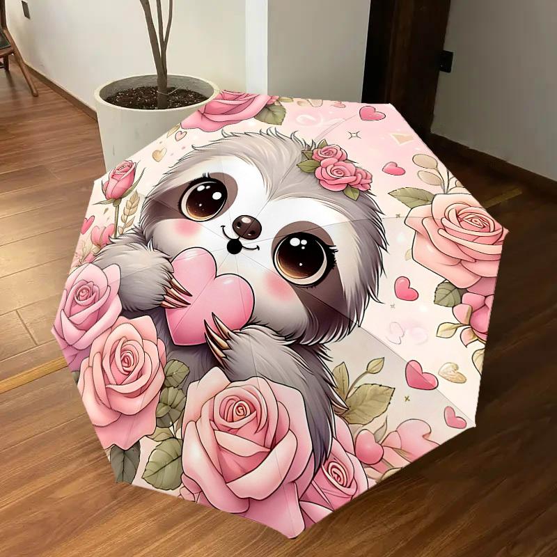 1pc Sloth Heart Automatic Open/Close Umbrella Compact Folding Umbrella with 8-Rib Shaft for Women/Men, Elegant Birthday1176S