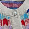 Retro Color Contrast Color Diamond Round Neck Knit Cardigan Top Two Piece Suit High Waist Pack Hip Skirt Short Skirt